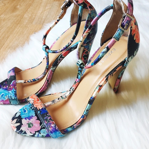 Express Shoes - Express Colorful Floral Strappy Heels